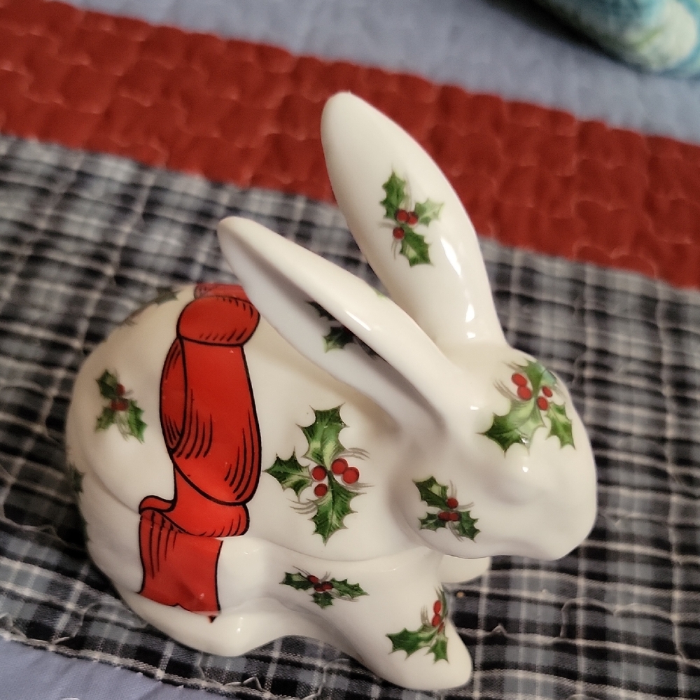 Anna Ceramic Bunny with Red and Green Accents